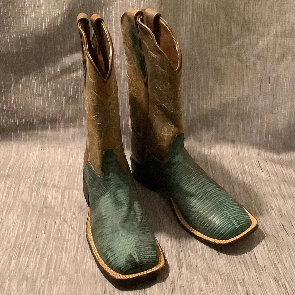 tony lama womens reptile square toe leather sole boots Sz 9B western cowgirl - Picture 2 of 11